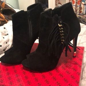 Guess black suede open toe bootie